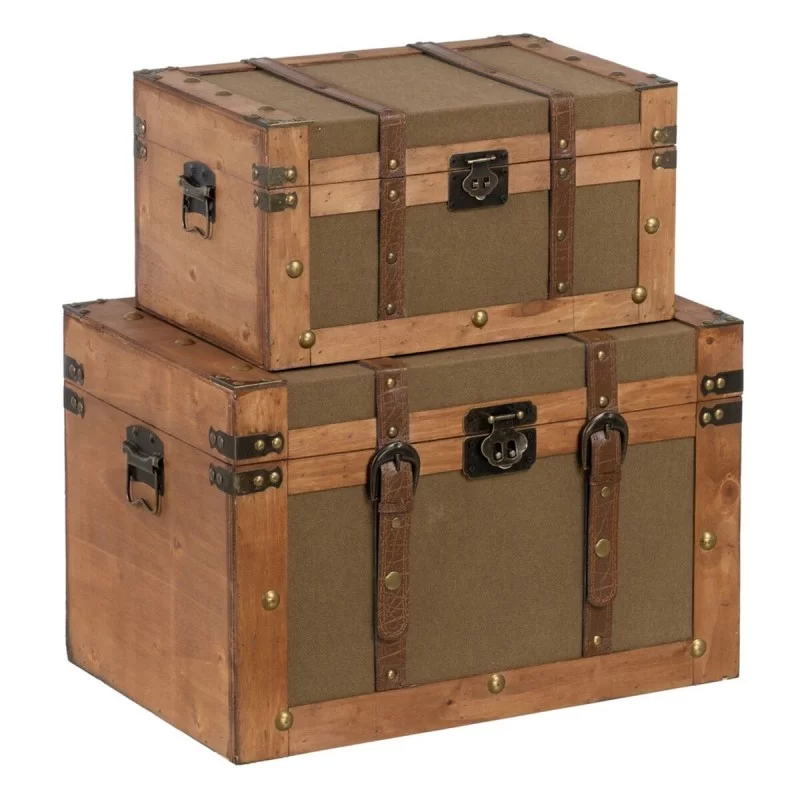 Set of Chests 45 x 30 x 29 cm Synthetic Fabric Wood (2 Pieces)