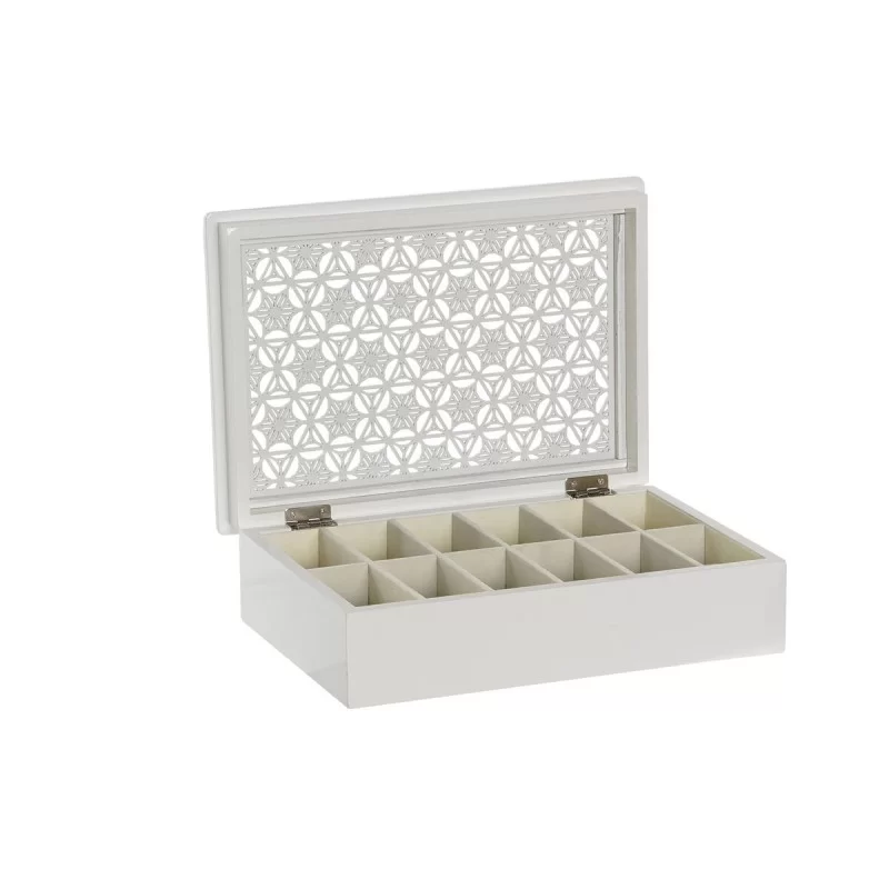 Box for watches DKD Home Decor 29 x 20 x 9 cm Crystal White Ivory MDF Wood