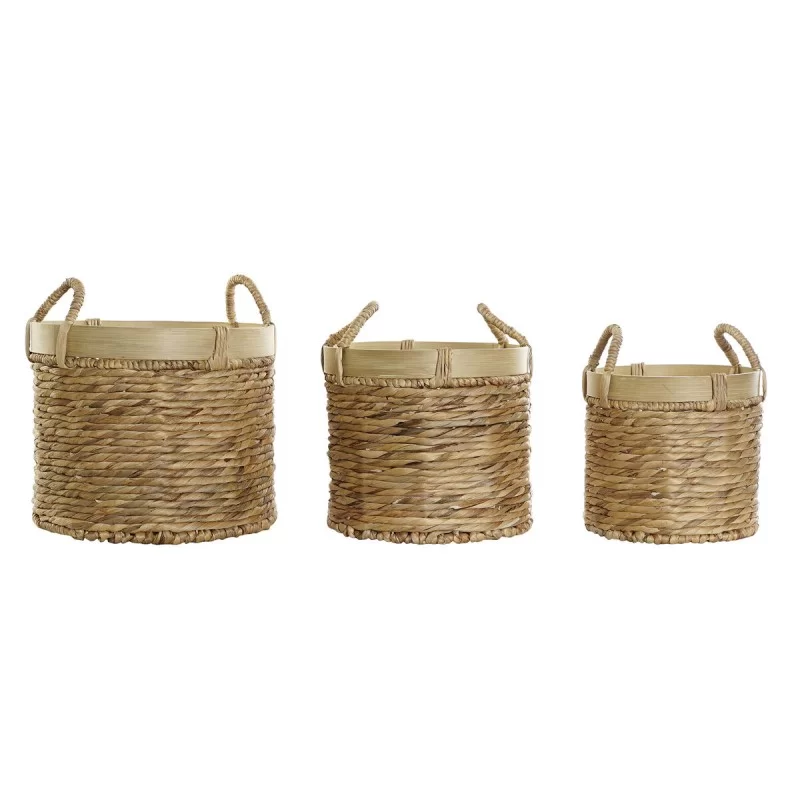 Basket set DKD Home Decor Bamboo Tropical Rushes (35 x 35 x 30,5 cm) (3 Pieces)