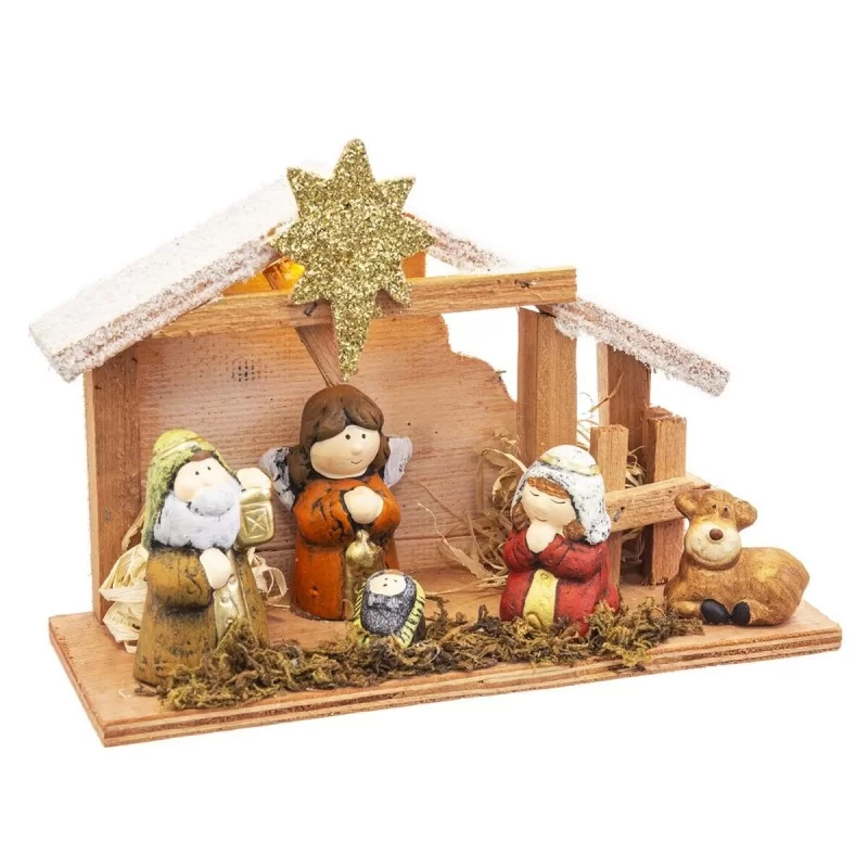 Christmas bauble Nativity/Bethlehem Multicolour Wood Ceramic 21,5 x 8,5 x 15,5 cm (6 Pieces)