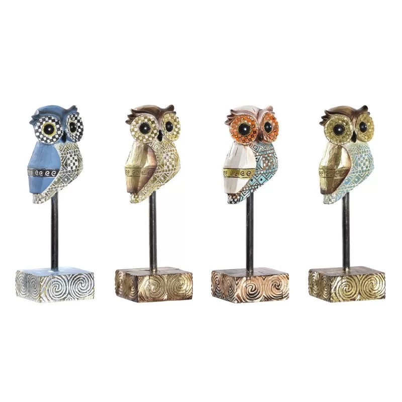 Decorative Figure DKD Home Decor Multicolour Owl Boho 6,5 x 6,2 x 20 cm (4 Units)