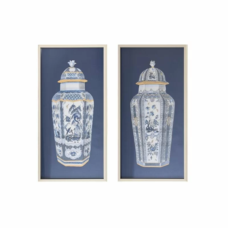 Painting DKD Home Decor 53,5 x 3 x 103,8 cm Vase Oriental (2 Units)