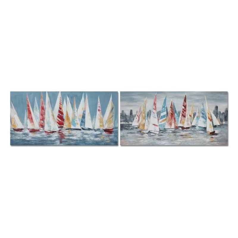 Painting DKD Home Decor 140 x 2,8 x 70 cm Yachts Mediterranean (2 Units)