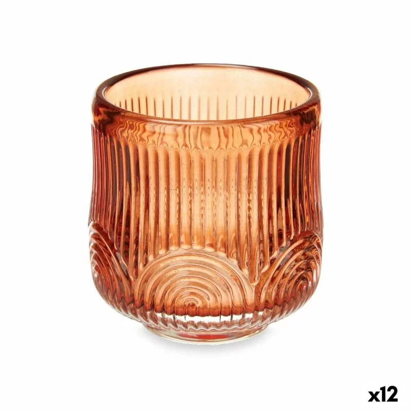 Candleholder Stripes Orange Crystal 7,5 x 7,8 x 7,5 cm (12 Units)