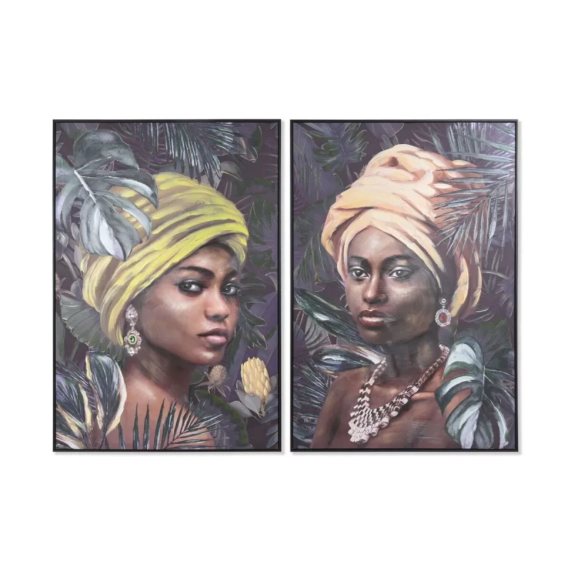 Painting DKD Home Decor 80 x 3,5 x 120 cm Colonial African Woman (2 Units)