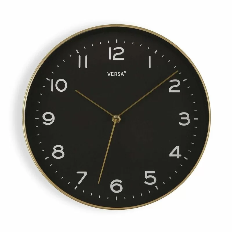 Wall Clock Versa Black Golden PU (30,5 x 4,3 x 30,5 cm)