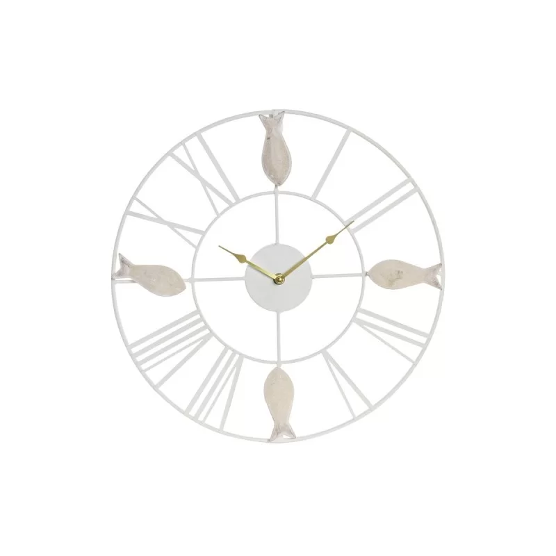 Wall Clock DKD Home Decor 39 x 3,5 x 39 cm Metal Brown White MDF Wood Mediterranean Fish