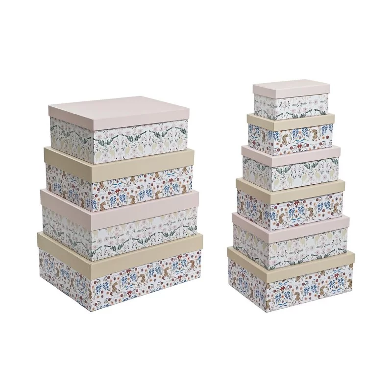 Set of Stackable Organising Boxes DKD Home Decor animals Flowers Cardboard (43,5 x 33,5 x 15,5 cm)