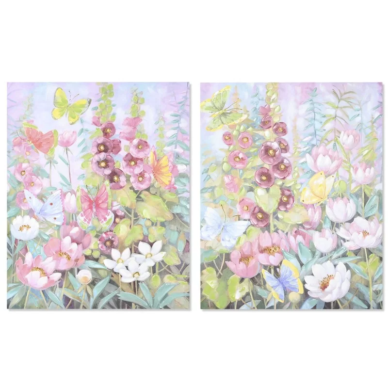 Painting DKD Home Decor Flowers 80 x 3 x 100 cm Shabby Chic (2 Units)
