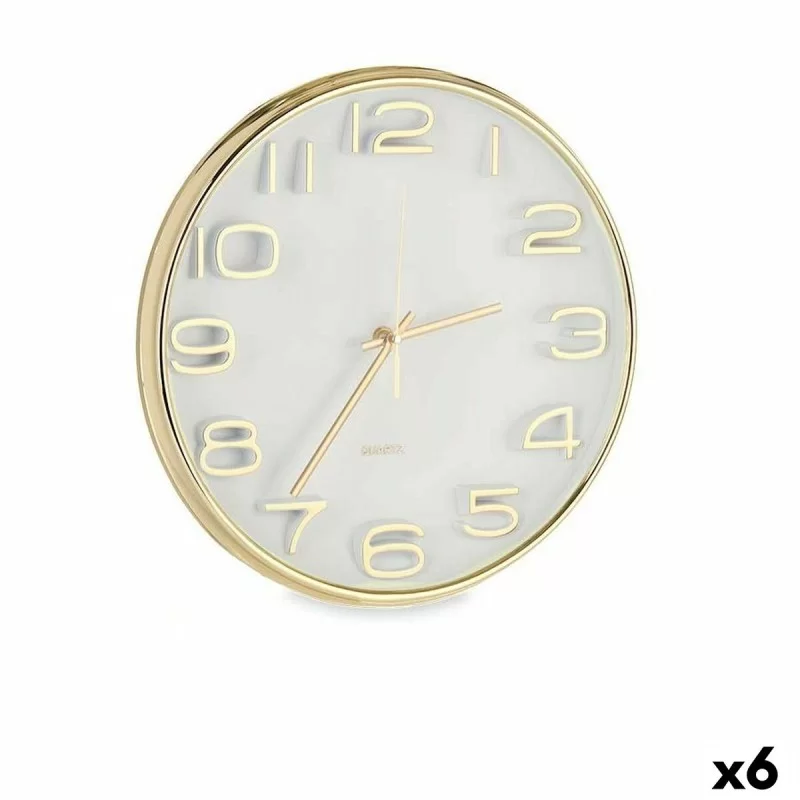Wall Clock Squared Circular Golden Glass Plastic 33 x 33 x 5,5 cm (6 Units)