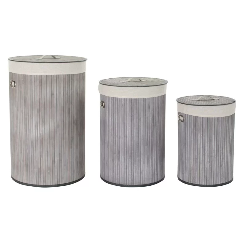 Set of Baskets DKD Home Decor Grey Beige Bamboo 38 x 38 x 60 cm 3 Pieces