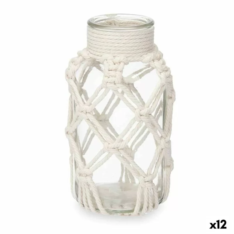 Vase White Cloth Glass 9 x 17 x 9 cm (12 Units) Macrame