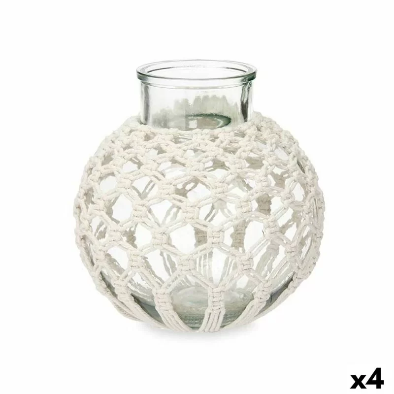 Vase White Cloth Glass 25 x 26,5 x 25 cm (4 Units) Macrame