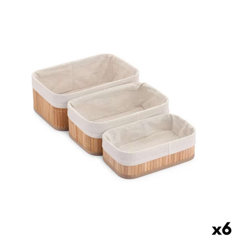 Set of Baskets Confortime Natural Bamboo 3 Pieces (6 Units)