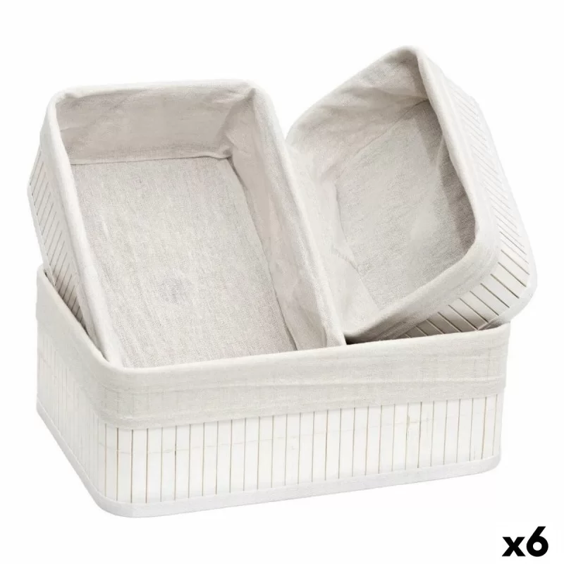 Set of Baskets Confortime White Bamboo 3 Pieces (6 Units)