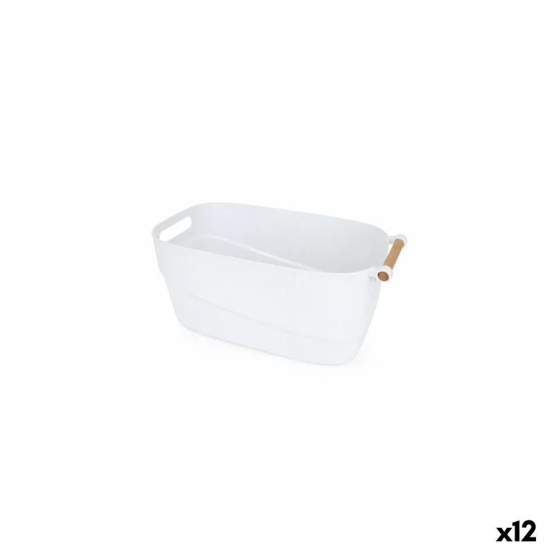 Multi-purpose basket Confortime Plastic White With handles Wood 27 x 14,5 x 12 cm (12 Units)
