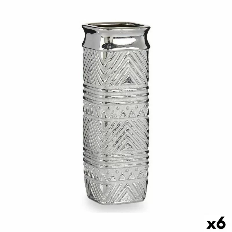 Vase Rectangular Silver Ceramic 10 x 30 x 10 cm (6 Units)