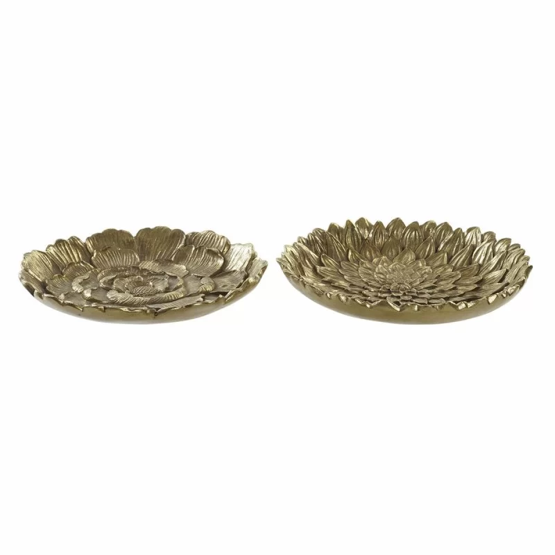 Tray DKD Home Decor Golden Tropical 25 x 25 x 4 cm With relief Leaf of a plant (2 Units)