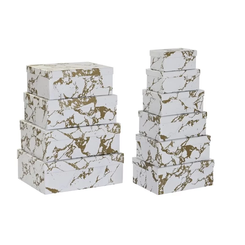 Set of Stackable Organising Boxes DKD Home Decor Golden White Cardboard (43,5 x 33,5 x 15,5 cm)