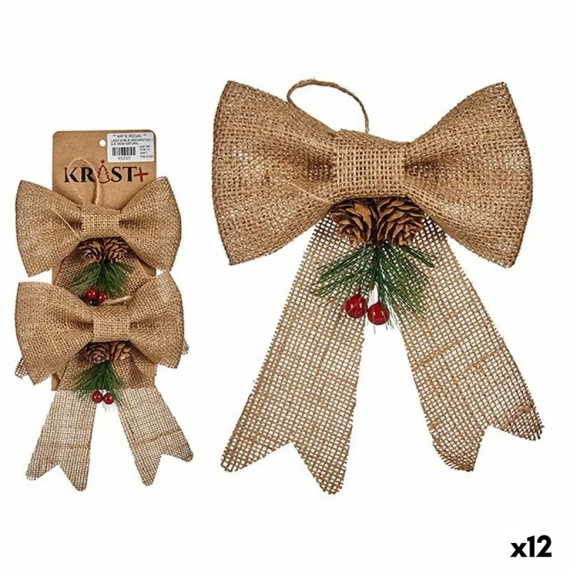 Christmas Decorations Set Lasso Brown Red Green Natural Fibre 14 x 3 x 19 cm (12 Units)