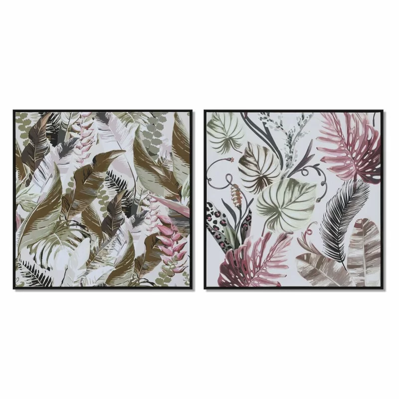Painting DKD Home Decor 82,5 x 4,5 x 82,5 cm Tropical Leaf of a plant (2 Units)
