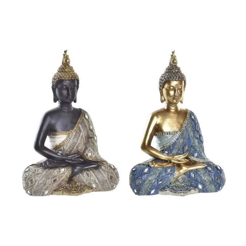 Decorative Figure DKD Home Decor Blue Golden Brown Buddha Oriental 20 x 11 x 29 cm (2 Units)