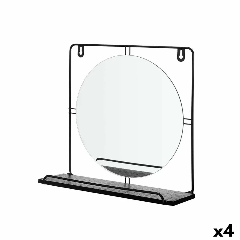 Mirror with Mounting Bracket Black Metal MDF Wood 33,7 x 30 x 10 cm (4 Units)