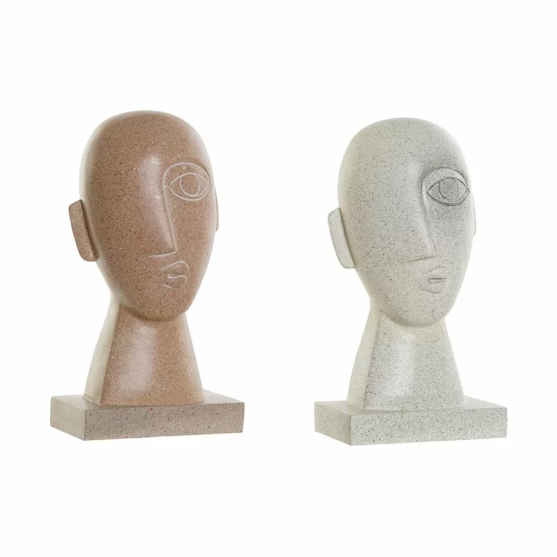 Decorative Figure DKD Home Decor Beige Terracotta Face 14,5 x 10,5 x 27,5 cm (2 Units)