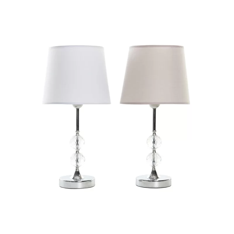 Desk lamp Home ESPRIT White Beige Metal Crystal 50 W 220 V 23 x 23 x 46 cm (2 Units)