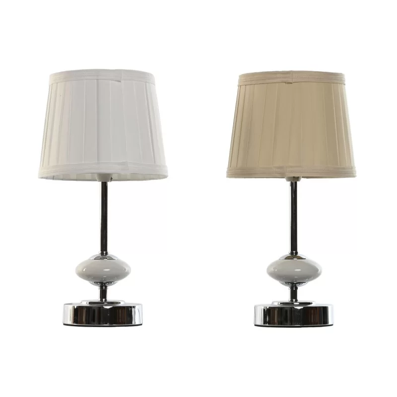 Desk lamp Home ESPRIT White Beige Metal Porcelain 20 W 220 V 17,5 x 17,5 x 35 cm (2 Units)