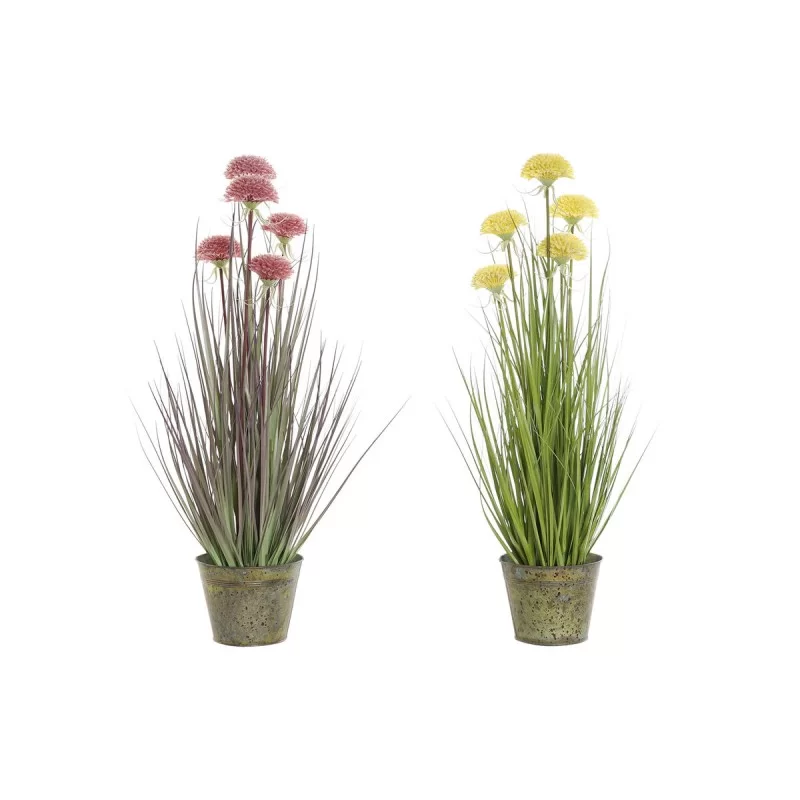 Decorative Plant DKD Home Decor 30 x 30 x 78 cm Pink Metal Yellow PVC (2 Units)