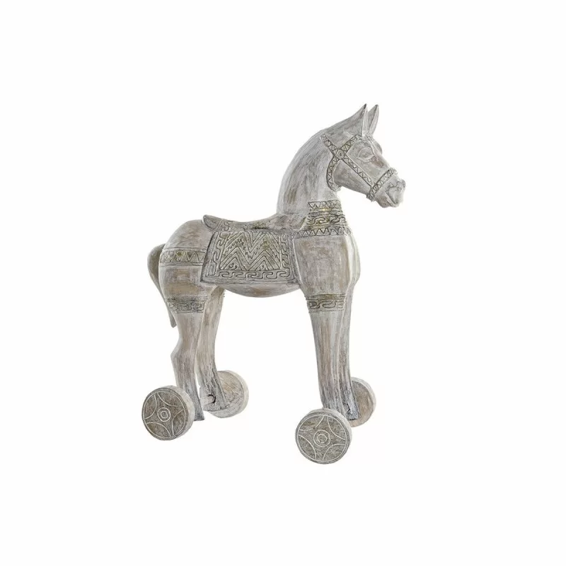 Decorative Figure DKD Home Decor 8424001847884 Horse Aged finish Golden White Iron Albasia wood (42 x 22 x 49 cm)