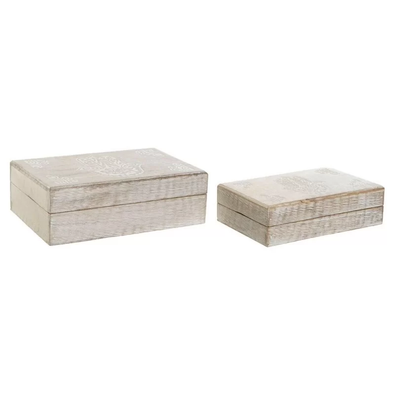 Set of decorative boxes DKD Home Decor Mango wood 25 x 17 x 8 cm Stripped (2 Units)