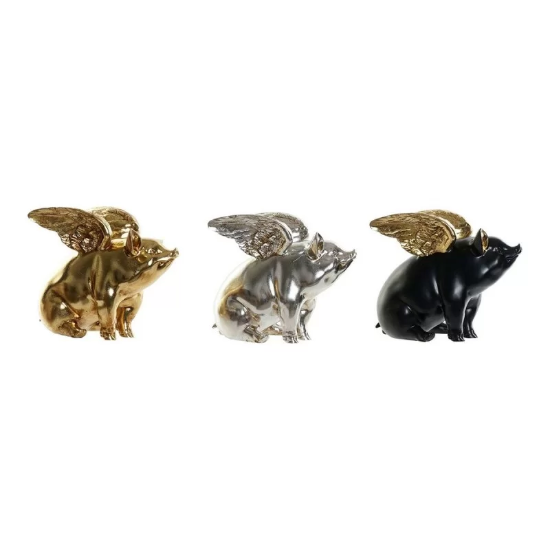 Decorative Figure DKD Home Decor 26 x 17 x 22,5 cm Silver Black Golden Pig (3 Units)
