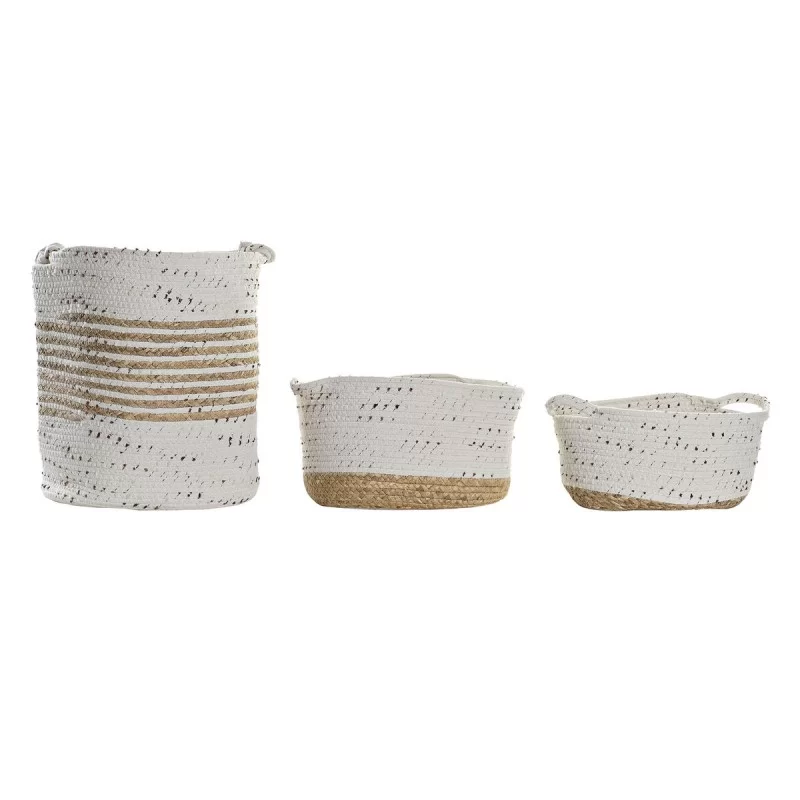 Basket set DKD Home Decor Cotton Boho Rushes (36 x 26 x 42 cm) (3 Pieces)