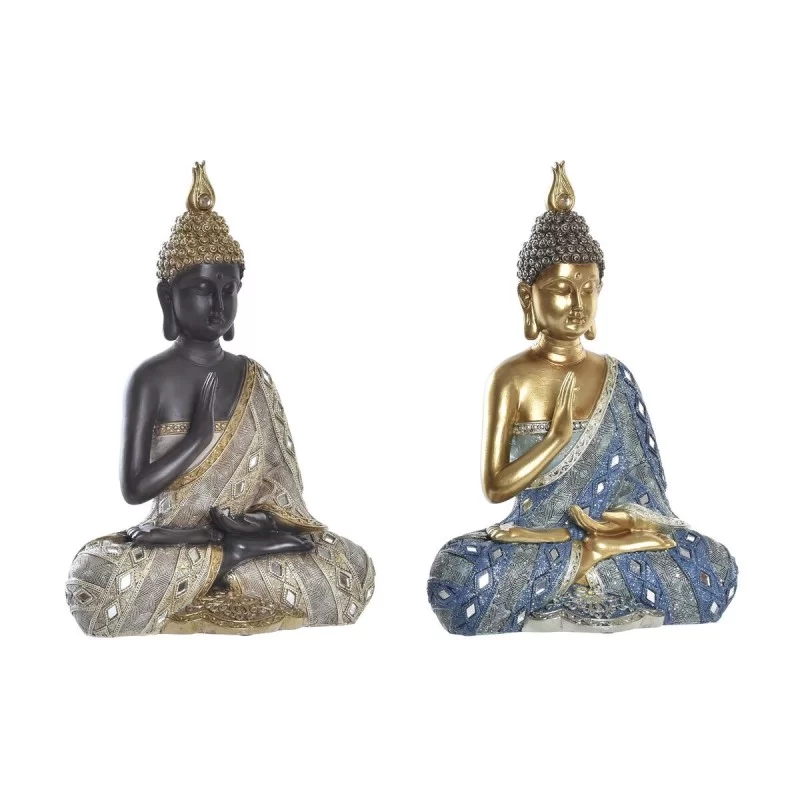 Decorative Figure DKD Home Decor 24 x 12 x 34 cm Blue Golden Brown Buddha Oriental (2 Units)