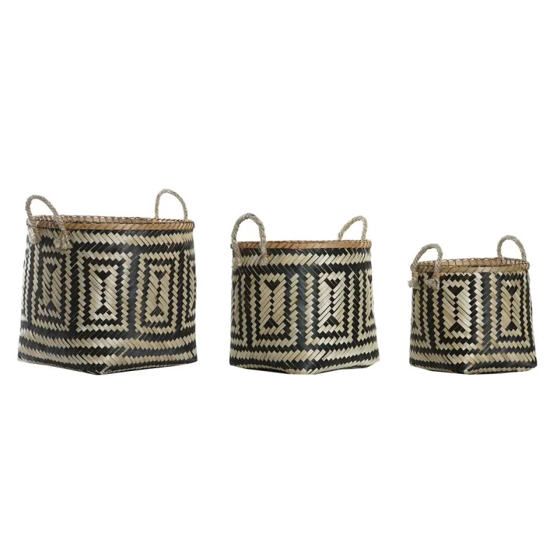 Basket set DKD Home Decor Polyester Colonial Bamboo (37 x 34 x 28,5 cm)