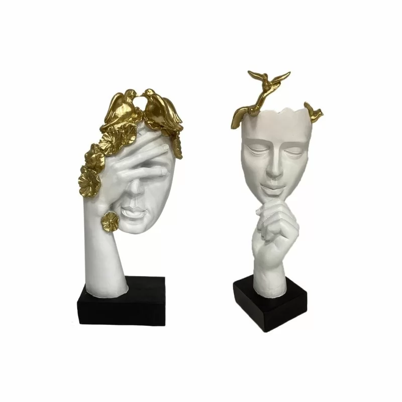 Decorative Figure DKD Home Decor Face White Golden 14,5 x 9,5 x 31 cm (2 Units)