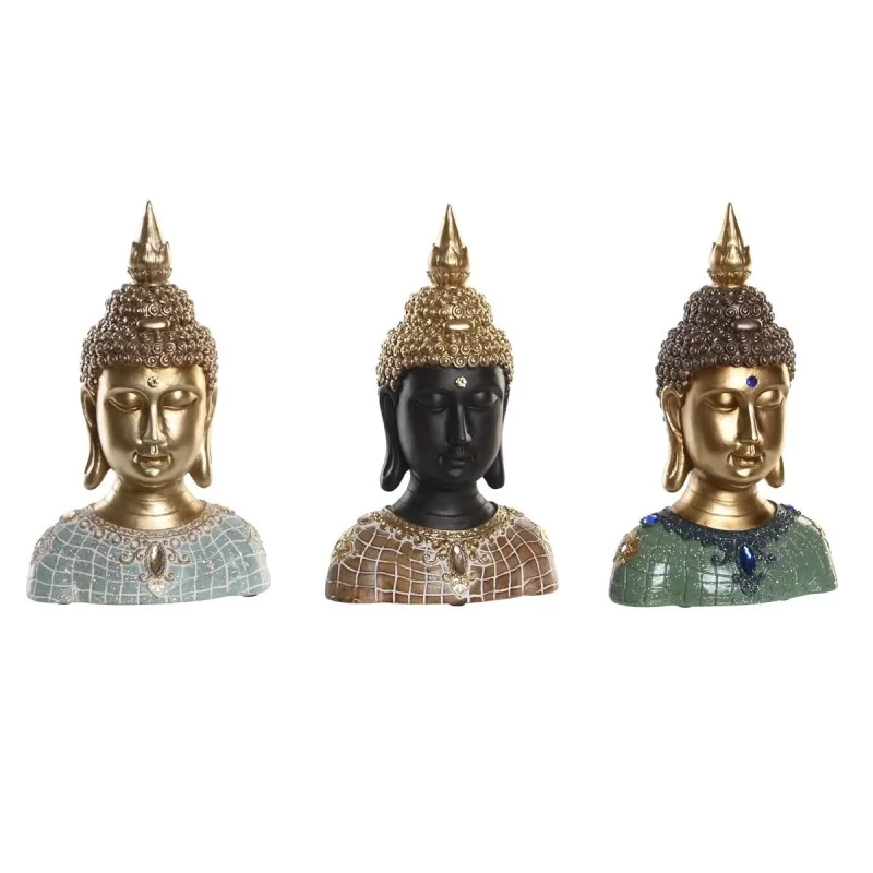 Decorative Figure DKD Home Decor 16 x 10 x 26 cm Black Buddha Turquoise Green Oriental (3 Pieces)