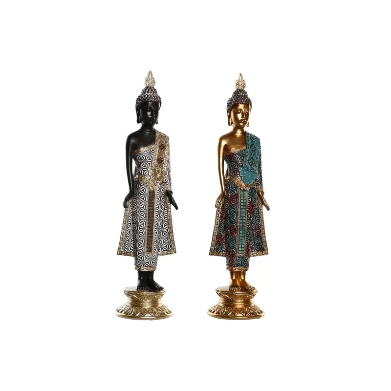 Decorative Figure DKD Home Decor 11,5 x 10 x 43,5 cm Golden Brown Buddha Turquoise Oriental (2 Units)