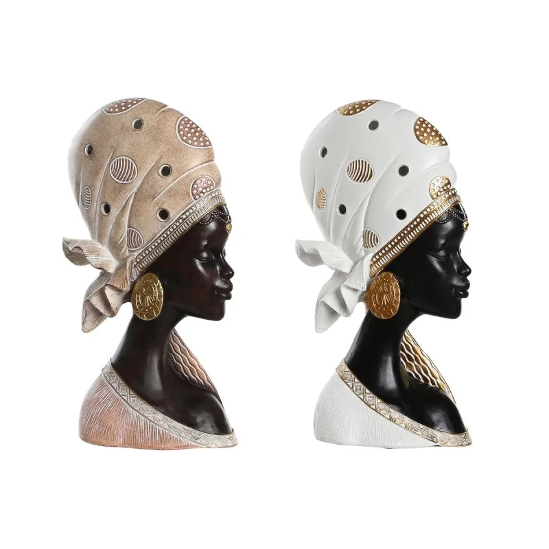 Decorative Figure DKD Home Decor 18 x 10,5 x 33 cm Beige Golden Brown White Colonial African Woman (2 Units)