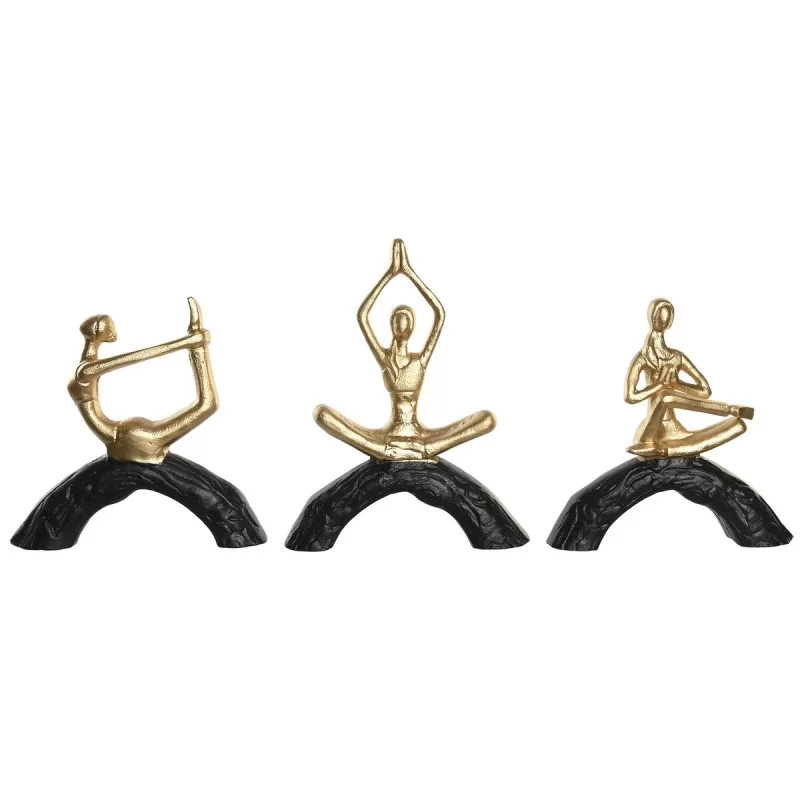 Decorative Figure DKD Home Decor 28 x 7 x 35 cm 28 x 8 x 36 cm Black Golden Yoga (3 Units)