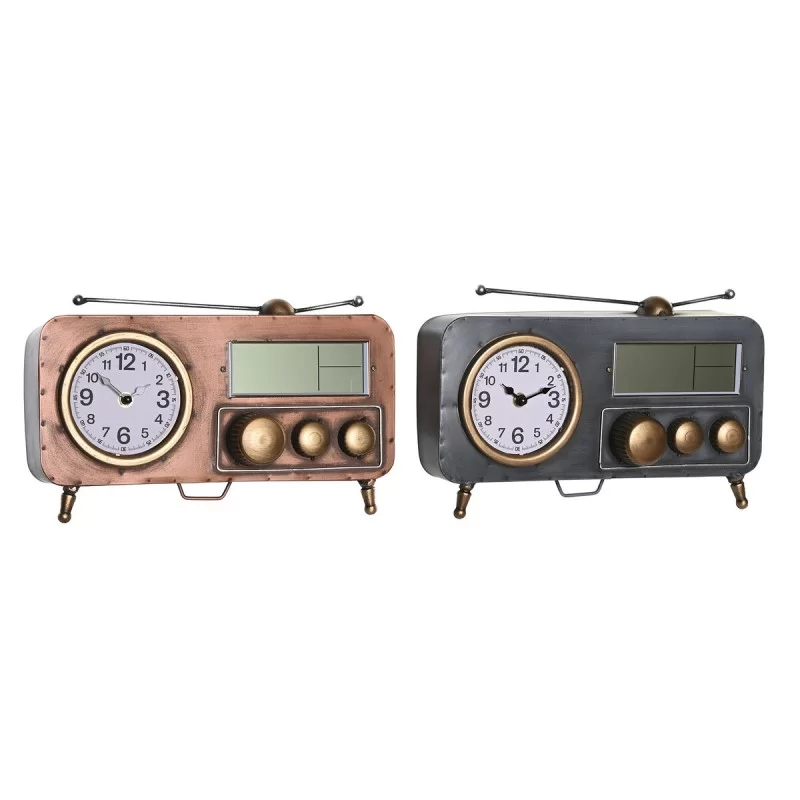 Table clock DKD Home Decor 33 x 11,5 x 26 cm Grey Copper Iron Vintage (2 Units)
