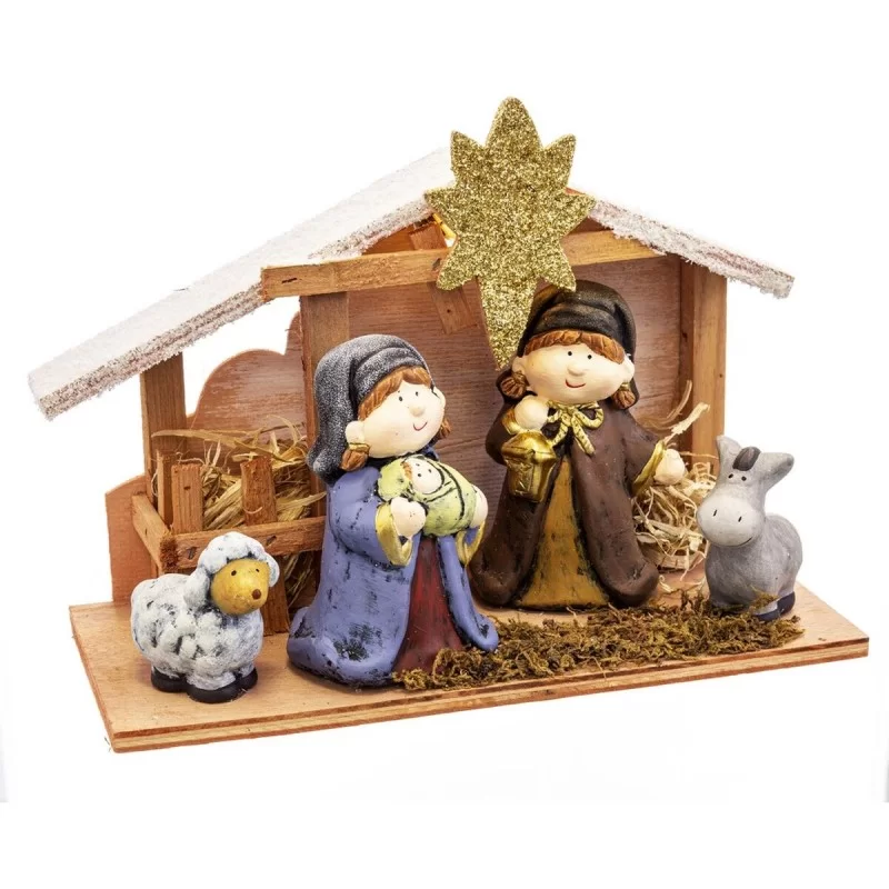 Christmas bauble Nativity/Bethlehem Multicolour Wood Ceramic 27,5 x 12 x 20 cm (4 Pieces)