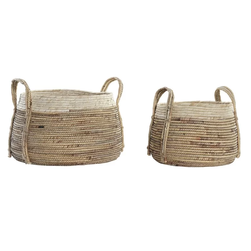 Basket set DKD Home Decor Tropical Natural Fibre Rushes (40 x 40 x 29 cm)