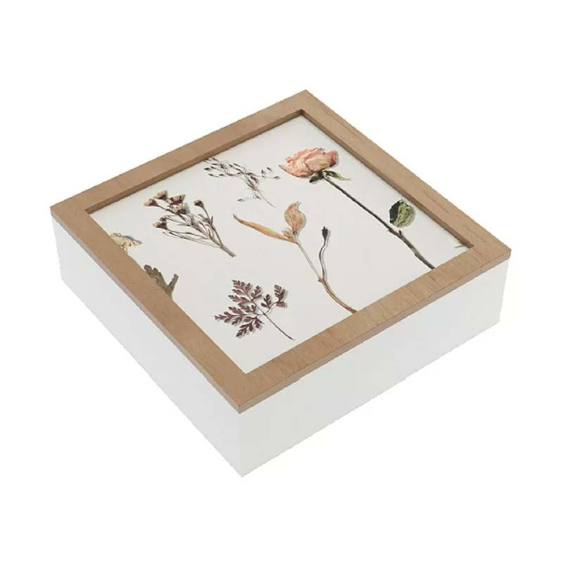 Decorative box Versa Flowers MDF Wood 24 x 7 x 24 cm