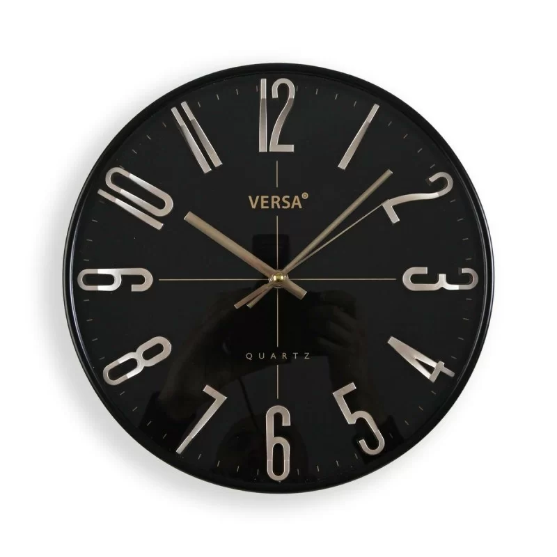 Wall Clock Versa Black Golden Plastic Quartz 4,3 x 30 x 30 cm