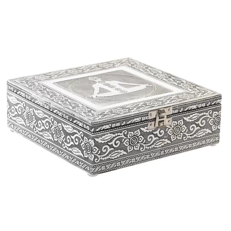 Jewelry box DKD Home Decor Silver Wood Aluminium Green 18 x 18 x 6 cm