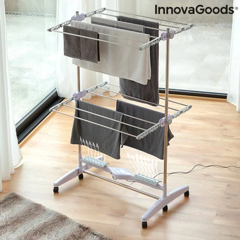 Folding Electric Drying Rack with Air Flow Breazy InnovaGoods IG815349 White Metal Aluminium (Refurbished C)