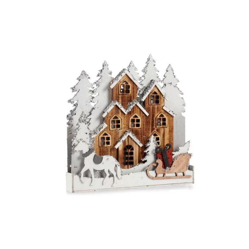 Decorative Figure Town Christmas White Brown Wood 44 x 44,5 x 6 cm